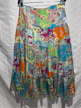 Lauren Ralph Lauren Patchwork Paisley Tiered Maxi Skirt Cotton Medium Boho